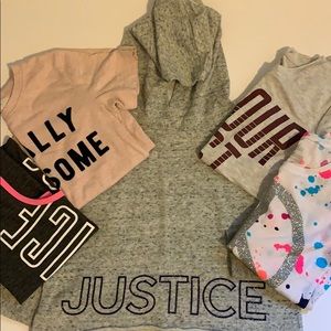 Justice Hoodie, 2 active shirts, 2 tshirts